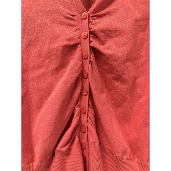 MAINBOCHER Women’s M Pink Coral Lightweight 3/4 Sleeve V-Neck Cardigan Sweater - Picture 3 of 8